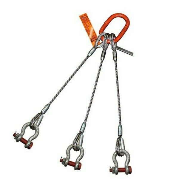 Hsi Three Leg Wire Rope Sling, 1/2 in dia, 12 ft Length, Bolt Anchor Shackle, 6.6 ton Capacity 300BAS1/2X-12